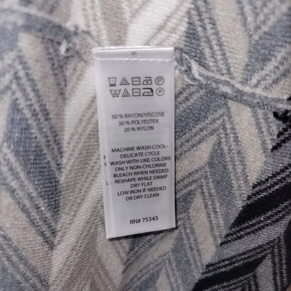 Adrienne Vittadini Women Sweater Open Front Size L‎ Pockets Black White Grey